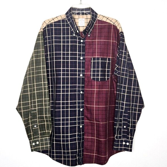 Brooks Brothers Shirt Mens Large Red Blue Colorblock Plaid Preppy Button Up - Picture 1 of 10